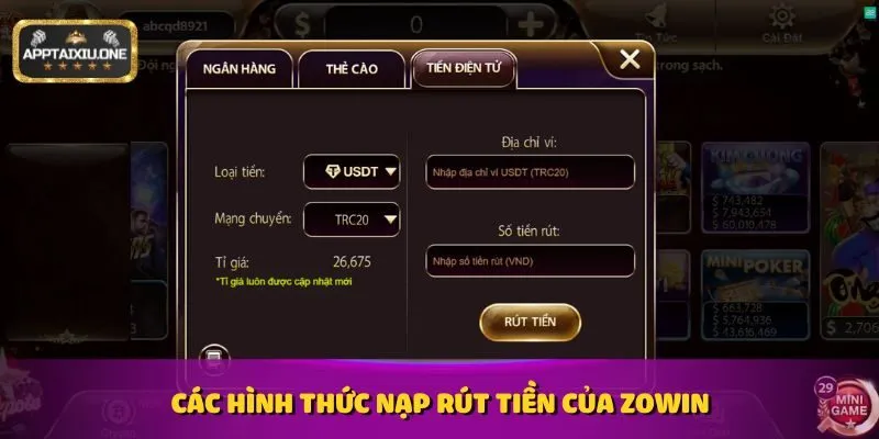 Các hình thức nạp rút tiền của Zowin